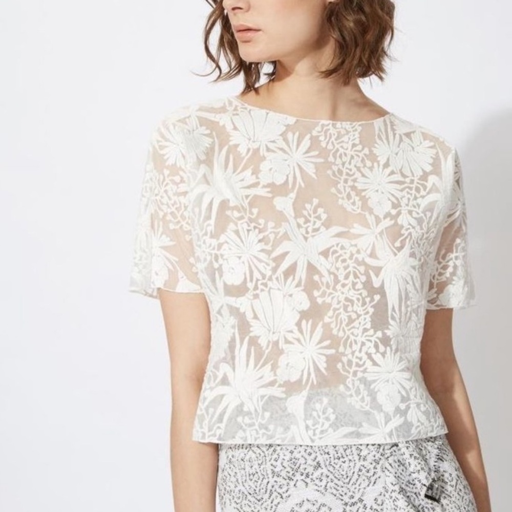 Maje White Floral Lace Blouse